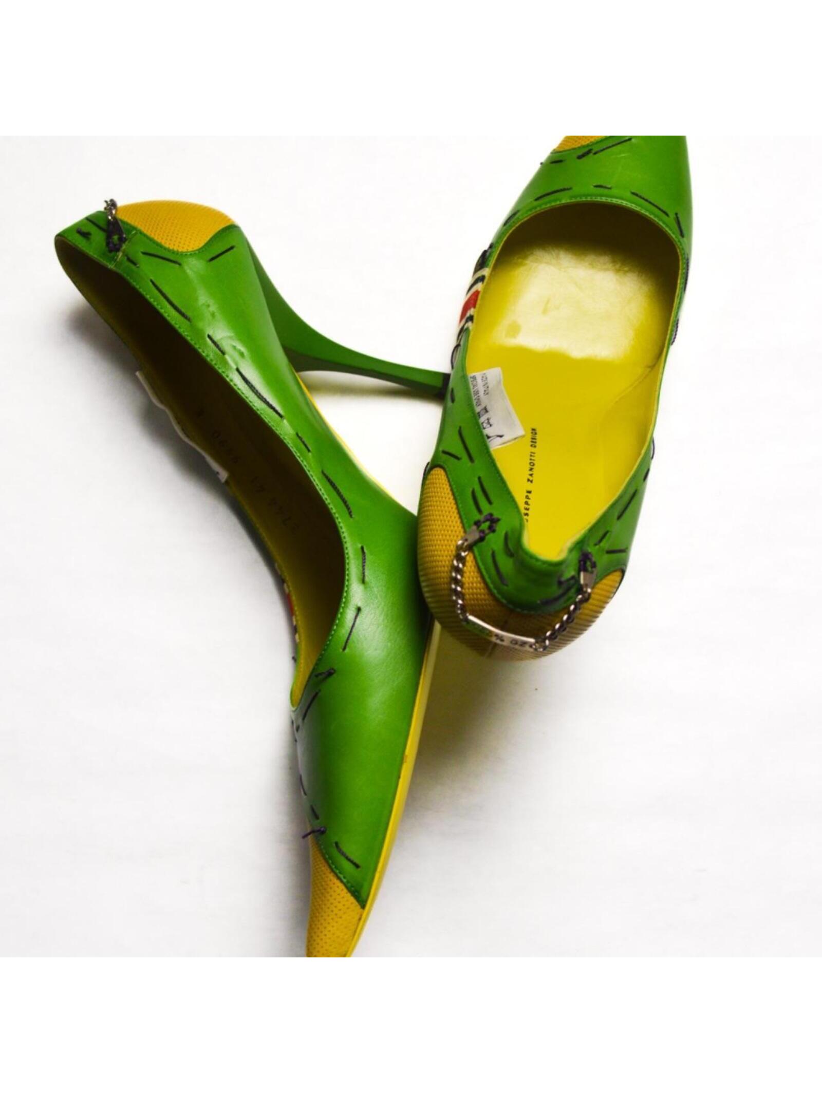 Giuseppe Zanotti Green And Yellow Metal Tagged Heels